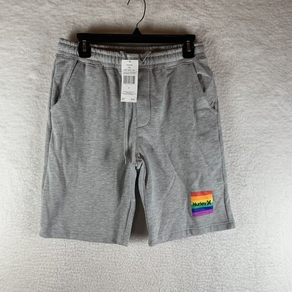 Hurley Pride Square Fleece Shorts‎ Men's Small Gray Drawstring 9" Inseam 7992 - Picture 1 of 10